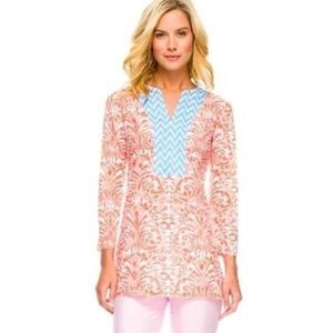 J. McLaughlin Orange and Blue Zig Zag Cotton Tunic Sz. S